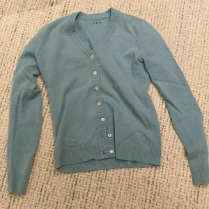 Three dots robins egg blue cashmere cardigan
